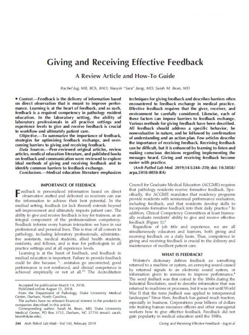 Giving and Receiving Effective Feedback