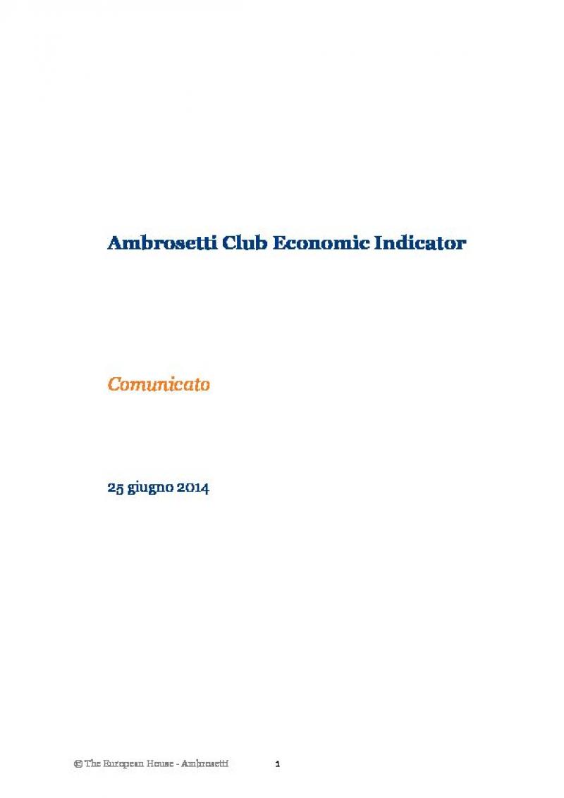 Ambrosetti Club Economic Indicator -  Giugno 2014 - Comunicato