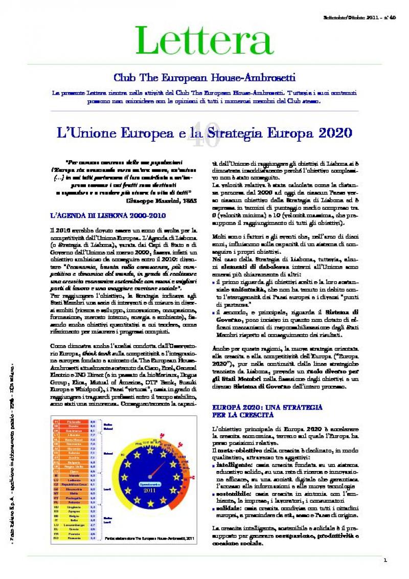Lettera Club n. 40 L’Unione Europea e la Strategia Europea 2020