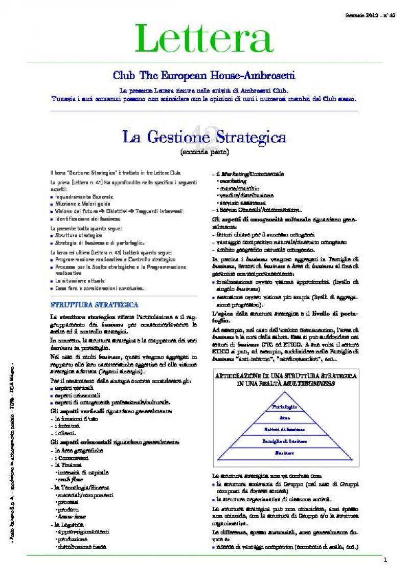 Lettera Club n. 42 - La Gestione Strategica (2/3)
