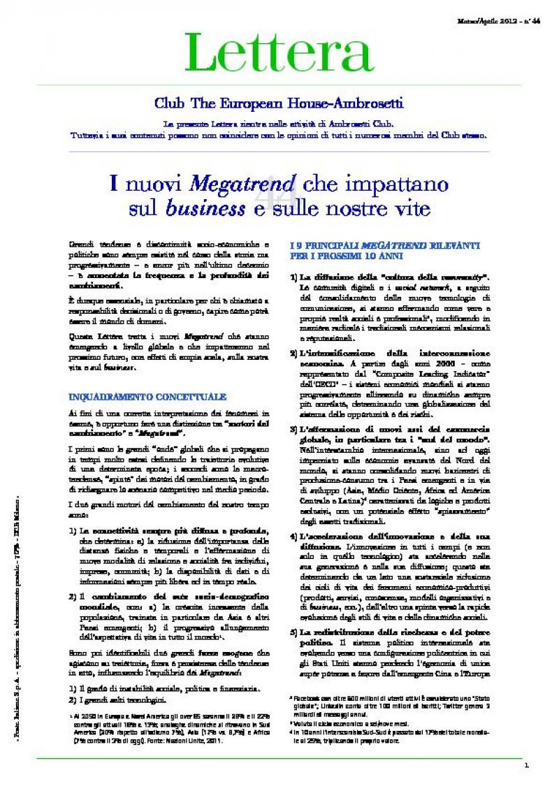Lettera Club n. 44 – The new Megatrend that impact business and our lives
