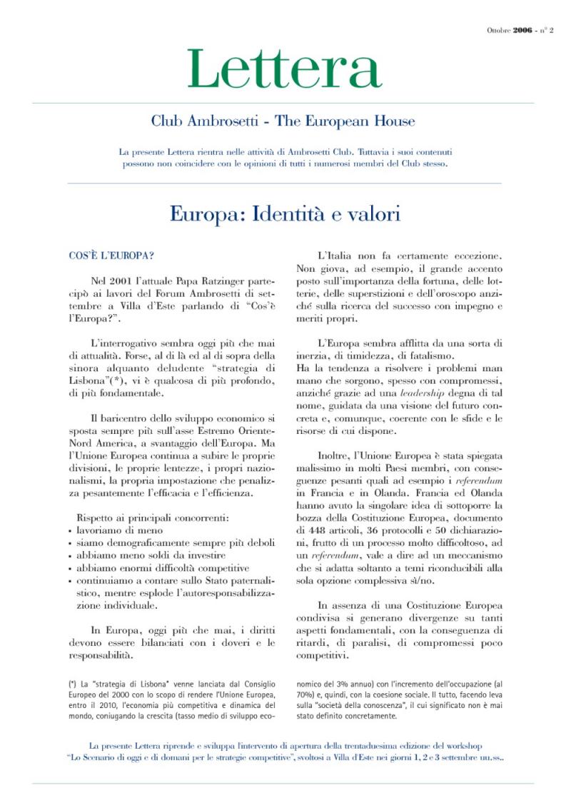 Lettera Club n. 2 - Europa: identità e valori