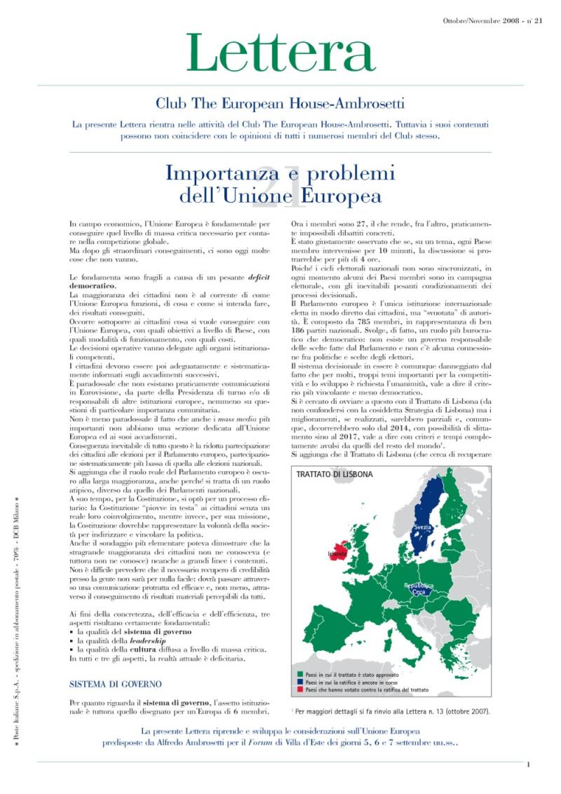 Lettera Club n. 21: Importanza e problemi dell'Unione Europea