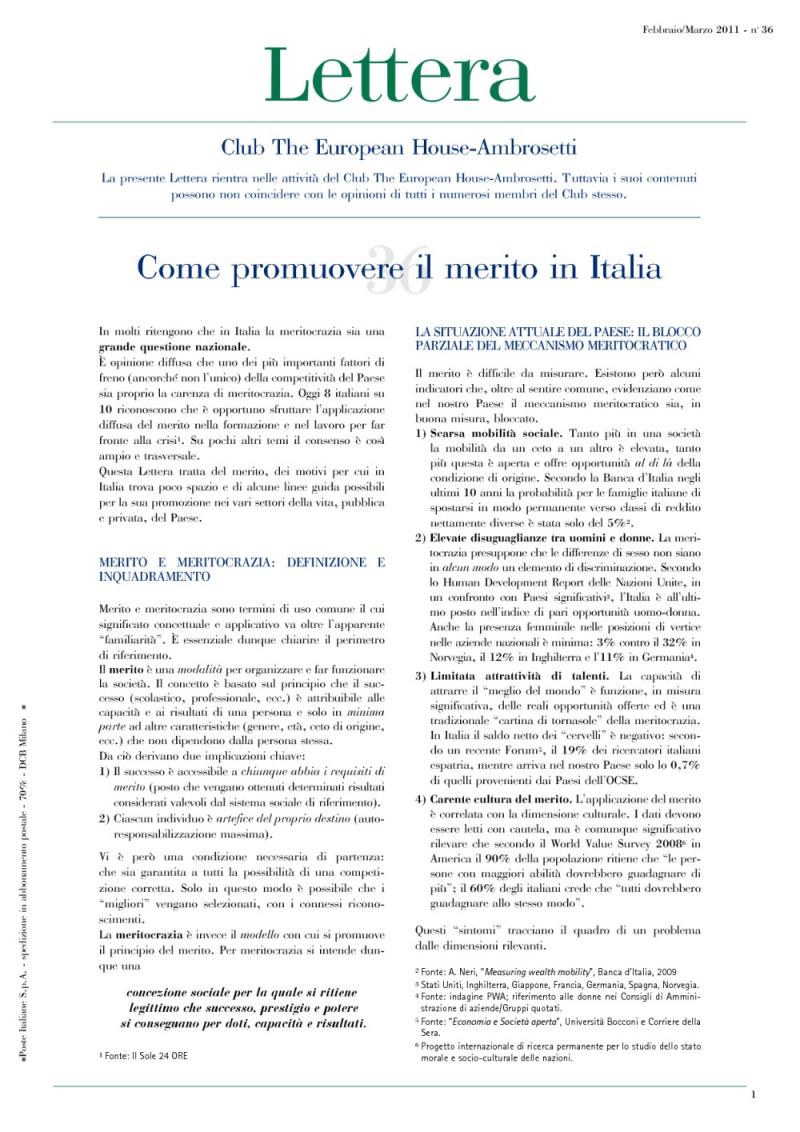 Lettera Club n. 36 - Come promuovere il merito in Italia