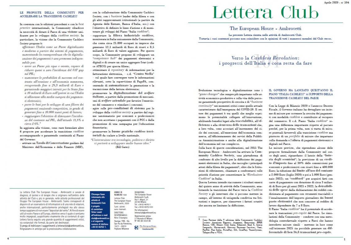 Letter Club n. 104 - Towards the cashless revolution: Italy's progress and what remains to be done