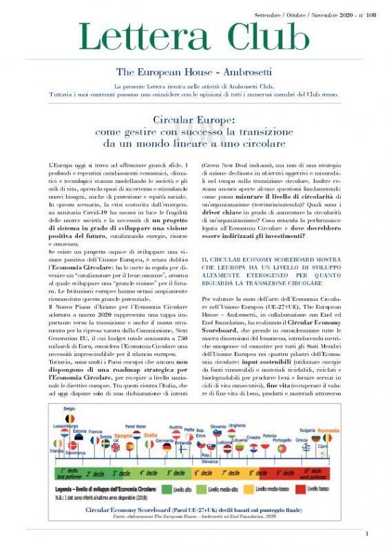 Lettera Club n. 108 - Circular Europe: how to successfully manage the transition from a linear to a circular world