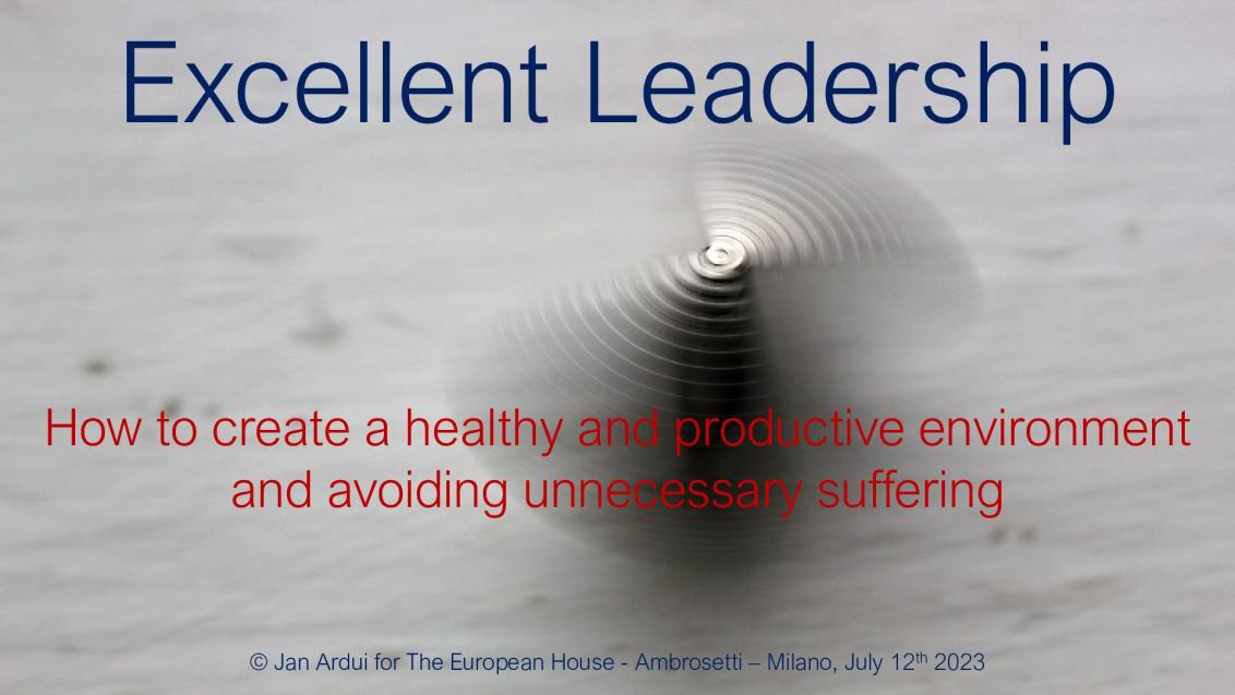 Excellent Leadership. How to create a healthy and productive environment and avoiding unnecessary suffering