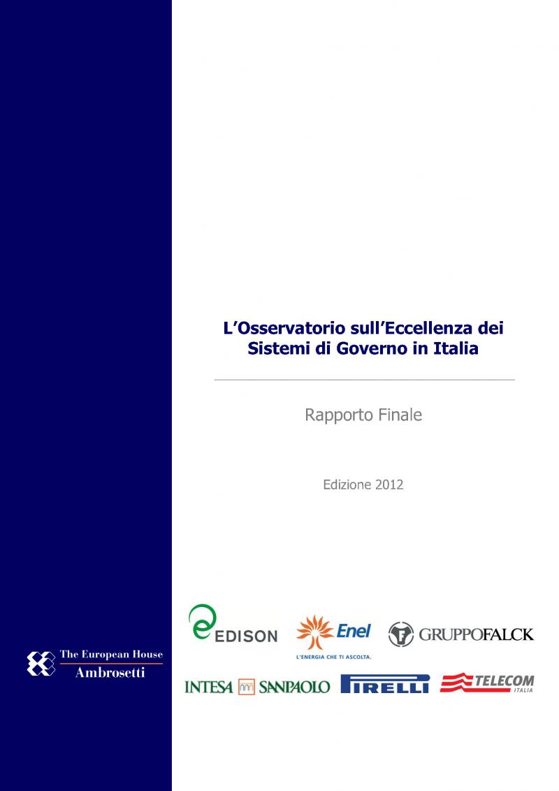 L’Osservatorio sull’Eccellenza dei Sistemi di Governo in Italia - Rapporto finale 2012