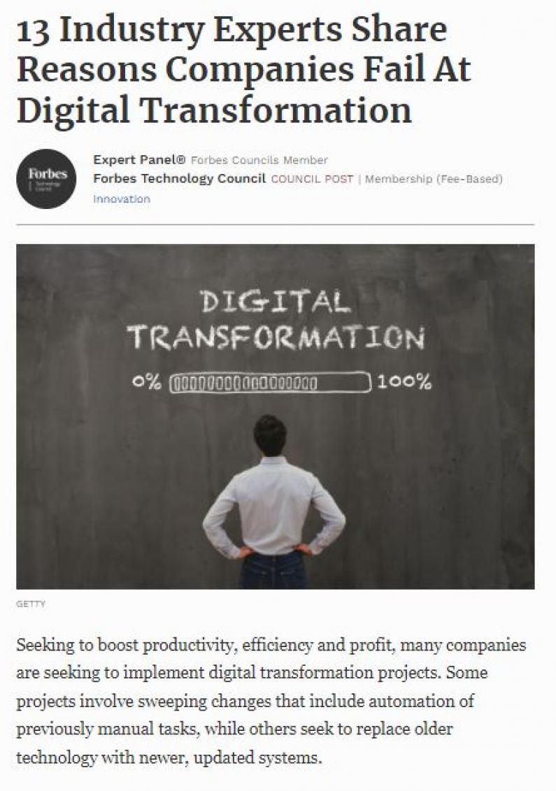 13 industry experts share reasons companies fail at digital transformation