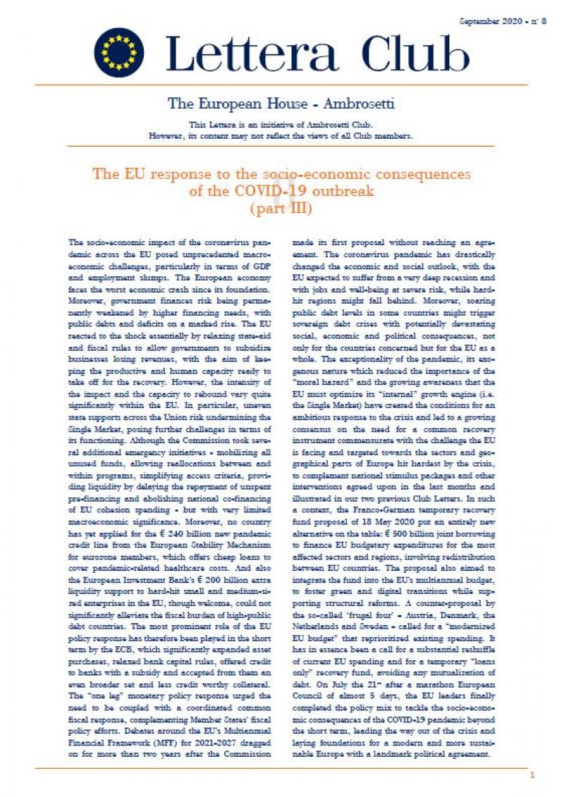 Lettera Club - The EU response to the socio-economic consequences of the COVID-19 outbreak (part III)