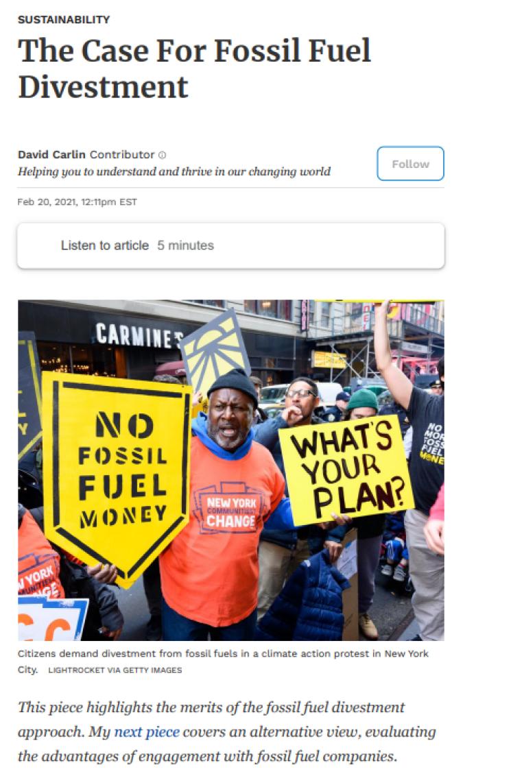 The Case For Fossil Fuel Divestment