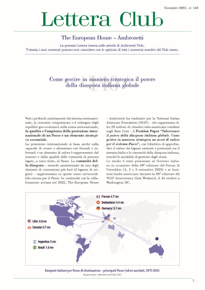 Lettera Club n. 140 - Come gestire in maniera strategica il potere della diaspora italiana globale