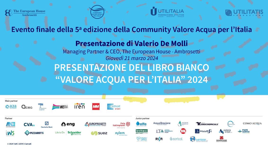 Presentazione di Valerio De Molli - Messaggi chiave - Valore Acqua 2024