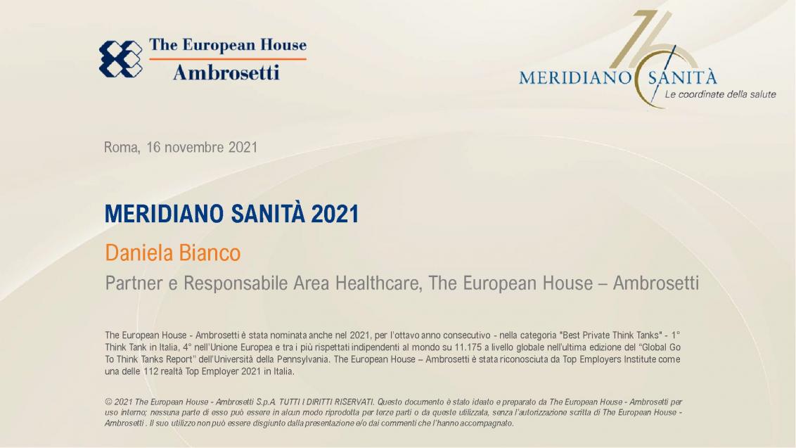 Meridiano Sanità 2021 - Presentazione di Daniela Bianco