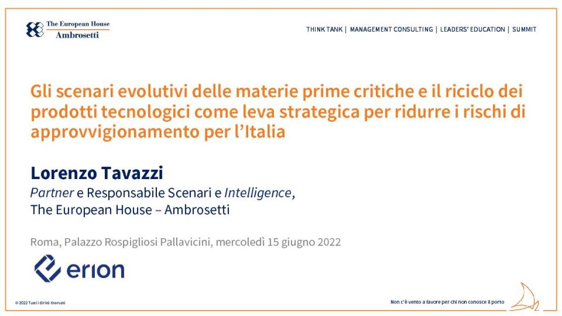 Presentazione di Lorenzo Tavazzi - Position Paper Erion 2022