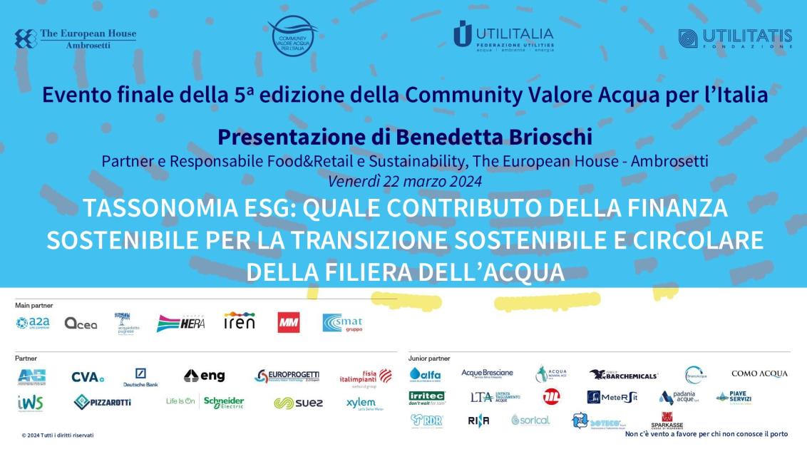 Presentazione di Benedetta Brioschi - Finanza sostenibile - Valore Acqua 2024