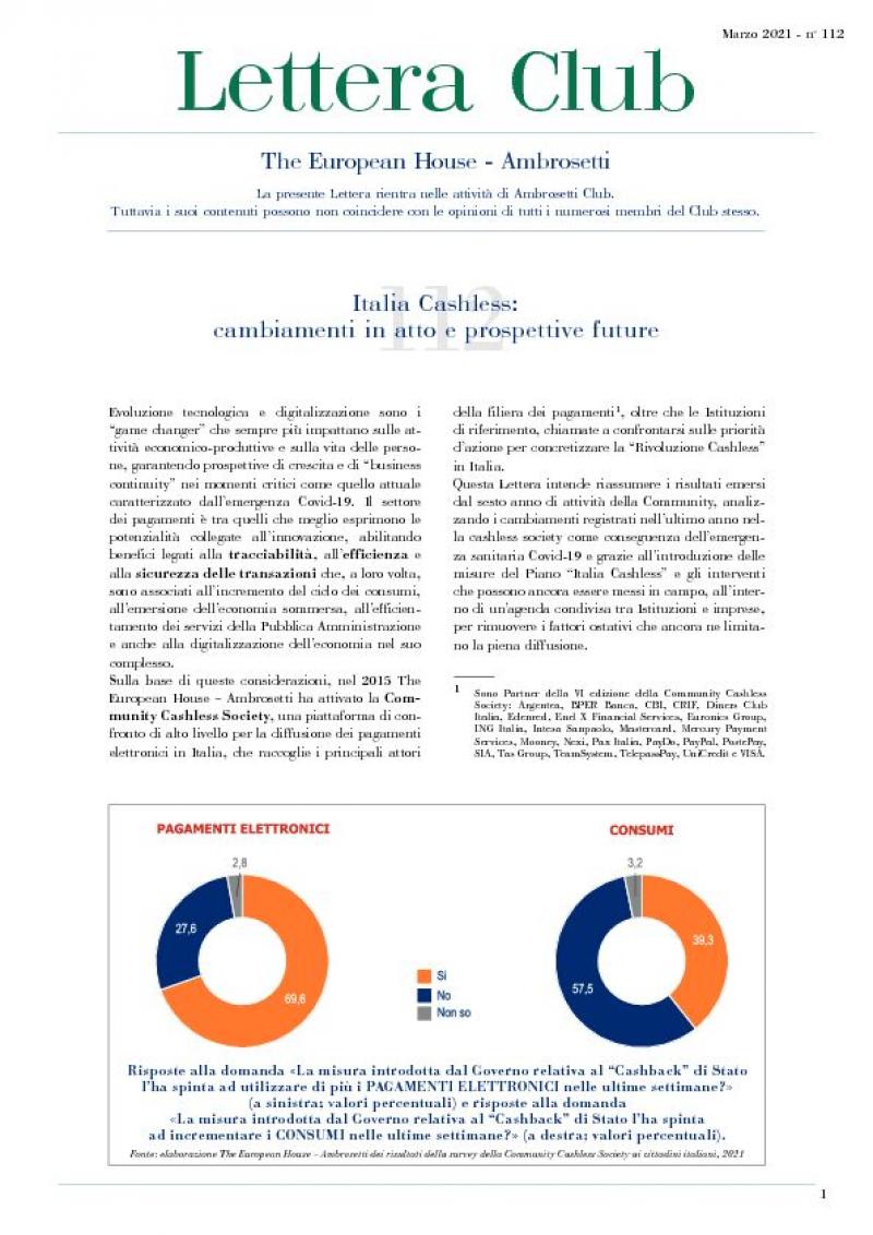 Lettera Club n. 112 - Cashless Italy: Changes in progress and outlook for the future