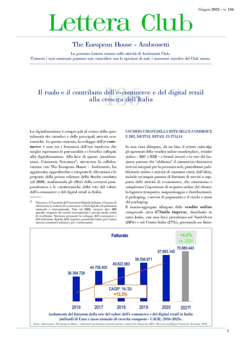 Lettera Club n. 136 - The role and contribution of e-commerce and digital retail to Italy's growth