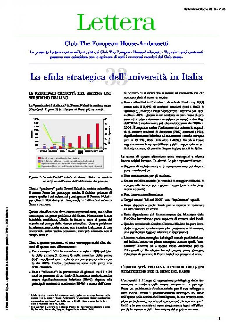Lettera Club n. 33 - La sfida strategica dell’Università in Italia