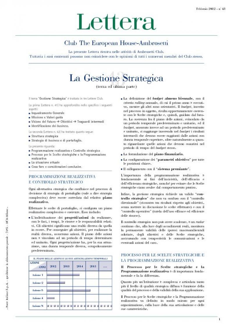 Lettera Club n. 43 - La Gestione Strategica (3/3)