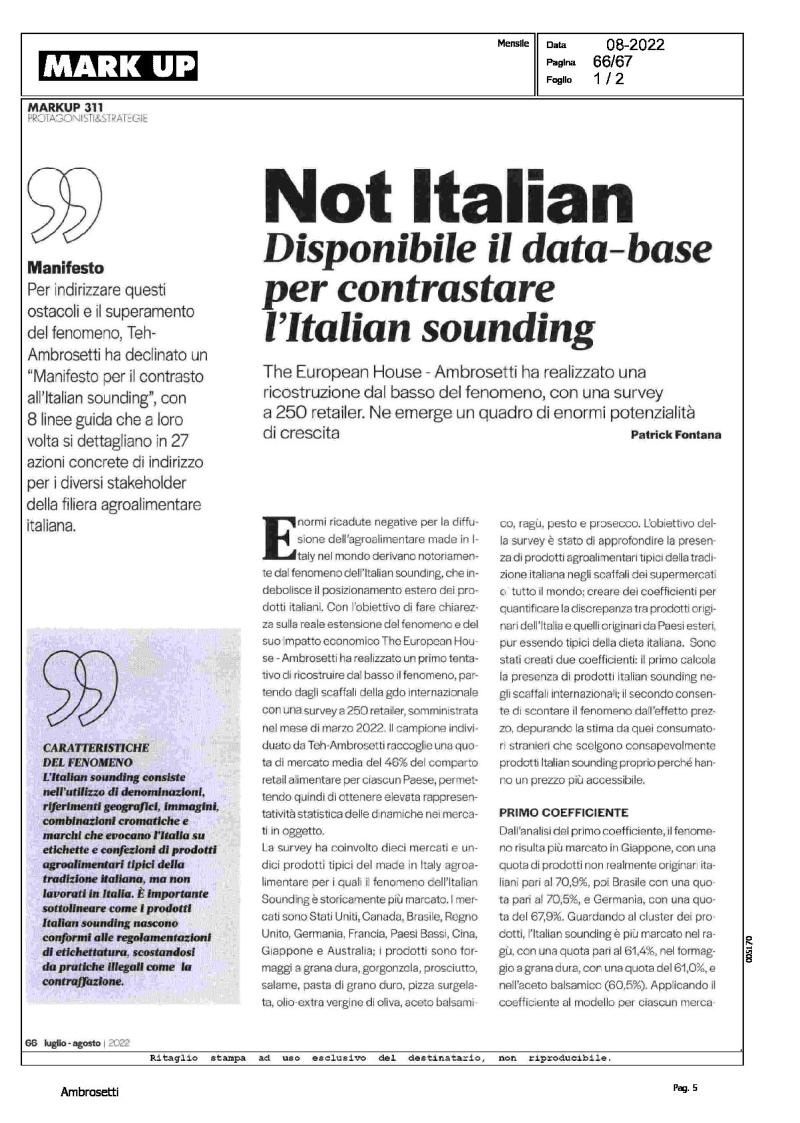 Not Italian: disponibile il data-base per contrastare l'Italian sounding