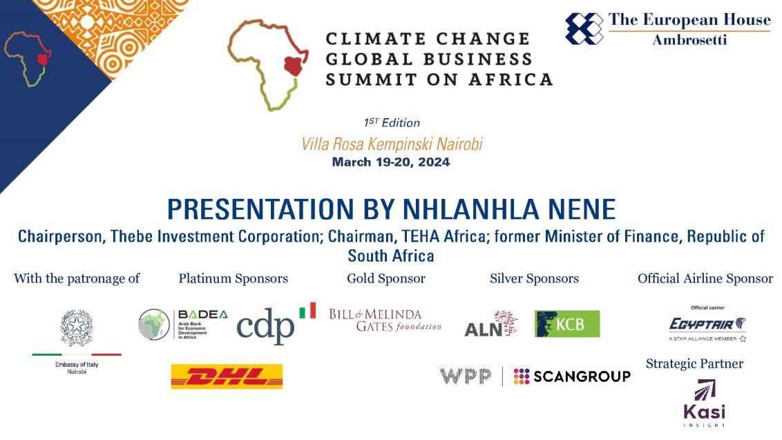 Presentazione di Nhlanhla Nene - Climate Change Global Business Summit on Africa 2024