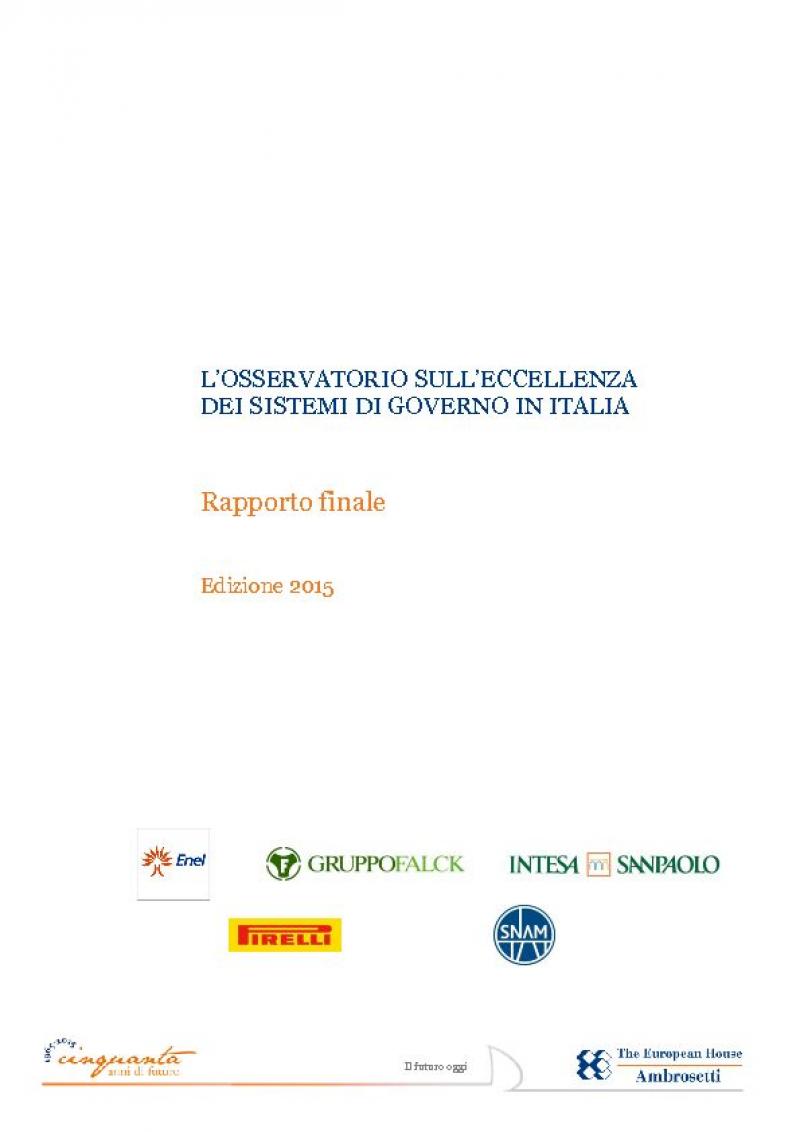 L'Osservatorio sull'eccellenza dei Sistemi di Governo in Italia - Rapporto Finale 2015