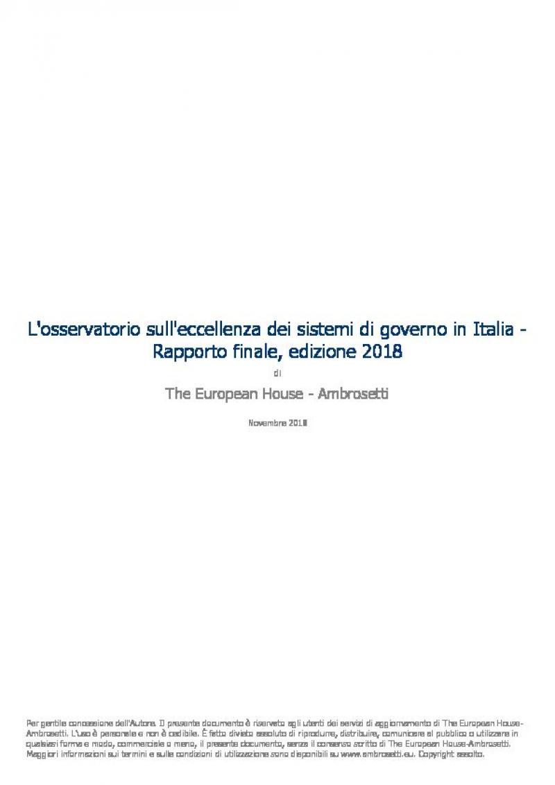 L'Osservatorio sull'eccellenza dei sistemi di governo in Italia - Rapporto finale 2018