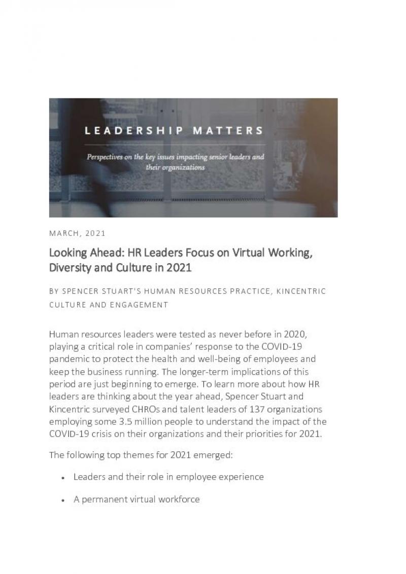 Looking ahead: HR leaders focus on virtual working, diversity and culture in 2021