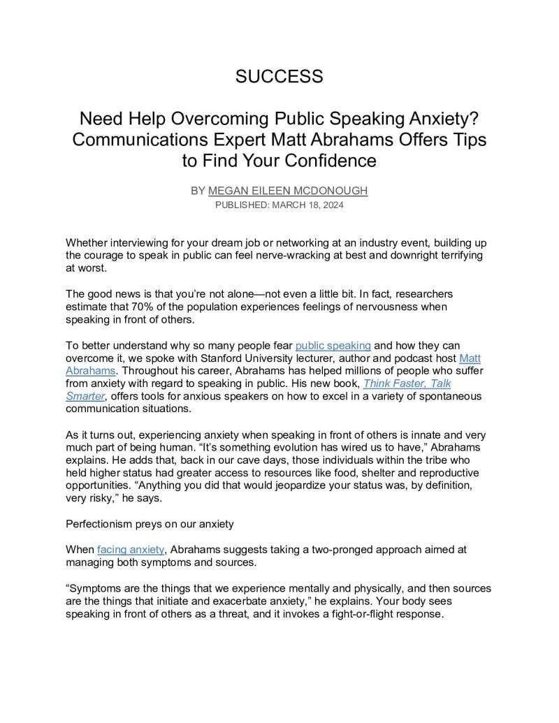 Need Help Overcoming Public Speaking Anxiety? Communications Expert Matt Abrahams Offers Tips to Find Your Confidence 