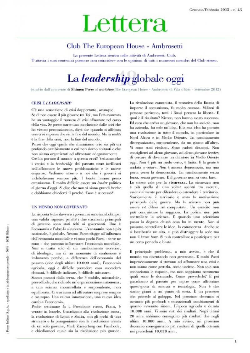 Lettera Club n. 48 – Global leadership today