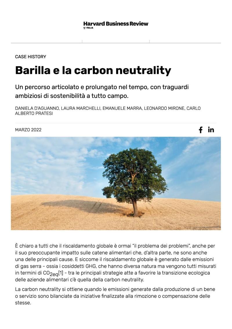 Barilla e la carbon neutrality