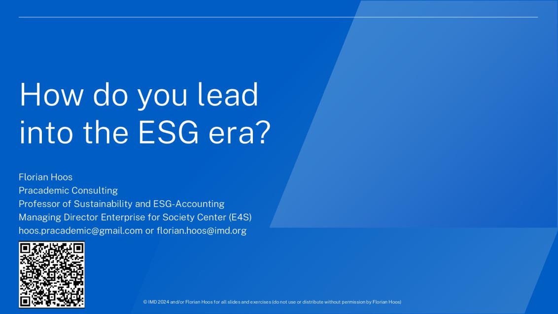 How do you lead into the ESG era?
