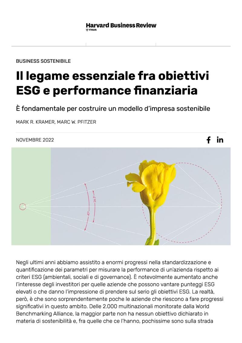 Il legame essenziale fra obiettivi ESG e performance finanziaria