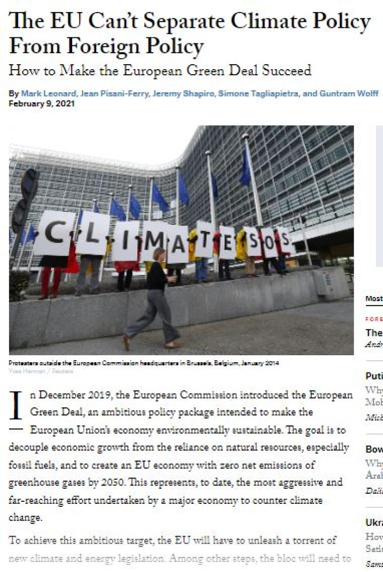 The EU Can’t Separate Climate Policy From Foreign Policy. How to Make the European Green Deal Succeed