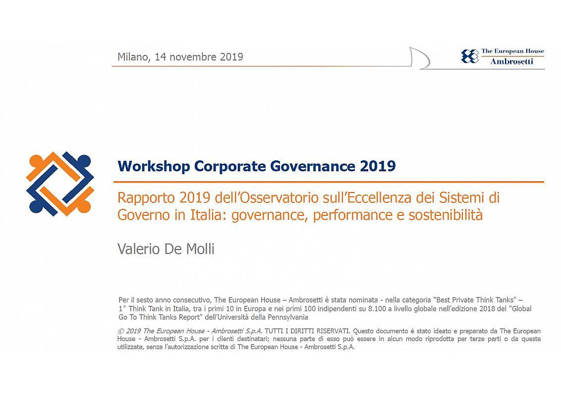 Rapporto 2019 dell'Osservatorio sull'eccellenza dei sistemi di governo in Italia: Governance, performance e sostenibilità