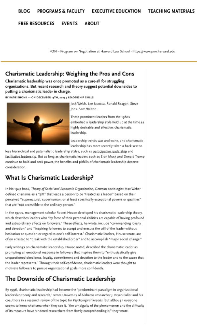 Charismatic Leadership: Weighing the Pros and Cons