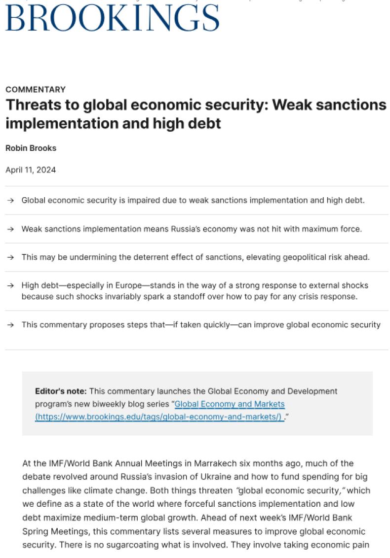 Threats to global economic security: Weak sanctions implementation and high debt